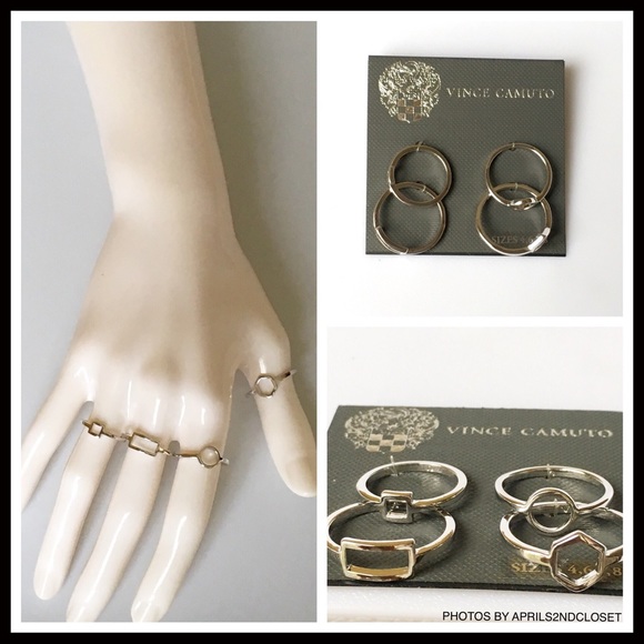 VINCE CAMUTO 4 SET STACKABLE GEO SILVER RINGS A2C - Picture 4 of 8